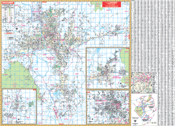 Asheville Vicinity WALL Map, North Carolina, America.