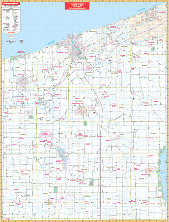 Ashtabula County WALL Map, Ohio, America.