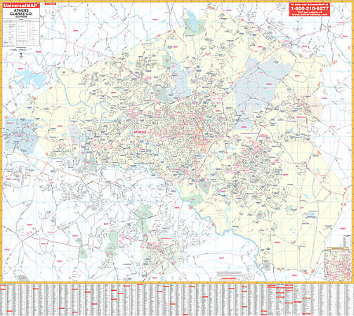 Athens WALL Map, Georgia, America.