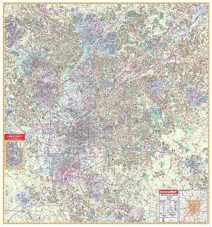 Atlanta Metro WALL Map, Georgia, America.