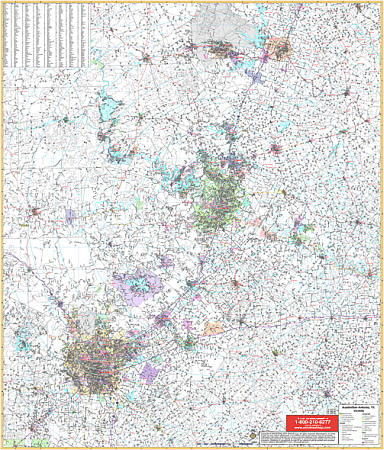 Austin and San Antonio Vicinity WALL Map.