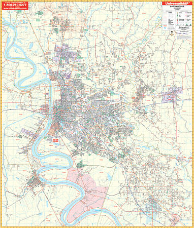 Baton Rouge WALL Map, Louisiana, America.