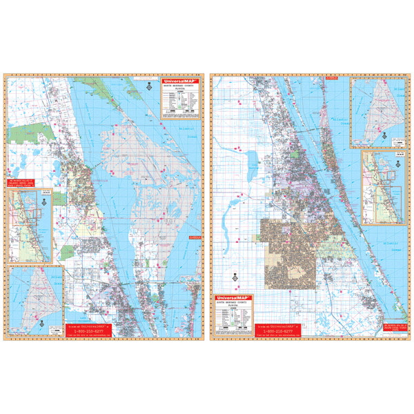 Brevard County South WALL Map, Florida, America.