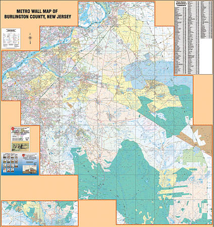 Burlington County WALL Map, New Jersey, America.