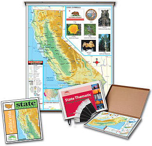 California Thematic "Classroom" WALL Map and Deskpad Map Set and Study Guide.