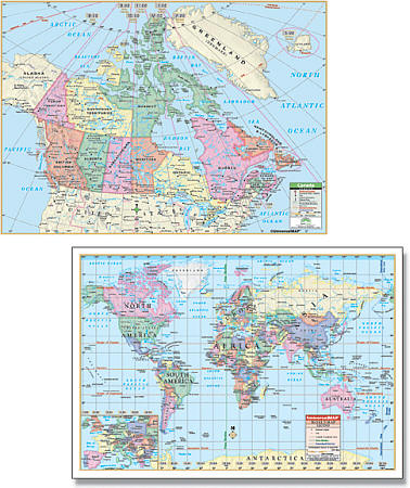 Canada and World Rolled Combo WALL Map.