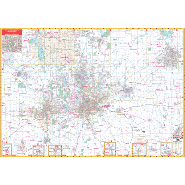 Canton WALL Map, Ohio, America.