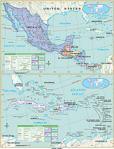 Central America Essential "Classroom" WALL Map On Roller with Backboard.