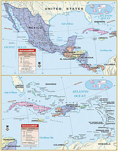 Central America Primary "Classroom" WALL Map Railed.