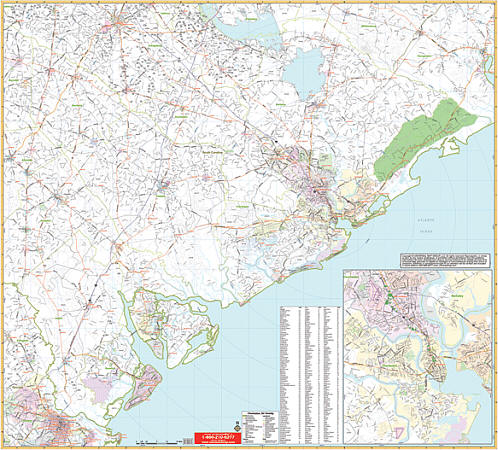 Charleston Vicinity WALL Map, South Carolina, America.