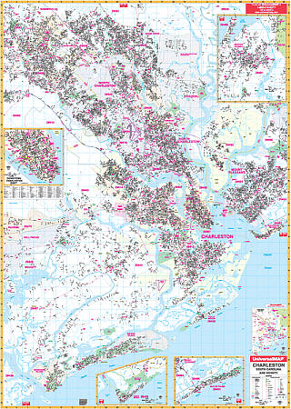 Charleston WALL Map, South Carolina, America.