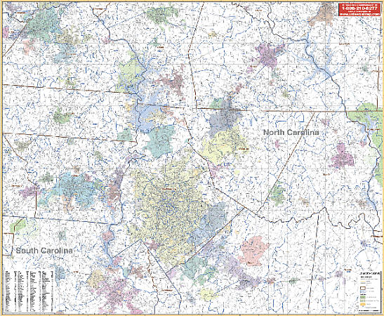 Charlotte Vicinity WALL Map, North Carolina, America.