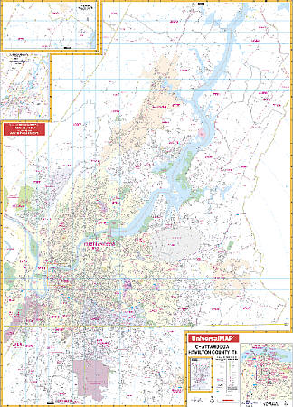 Chattanooga and Hamilton County WALL Map, Tennessee, America.