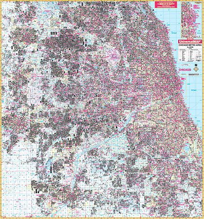 Chicago Metro WALL Map, Illinois, America.