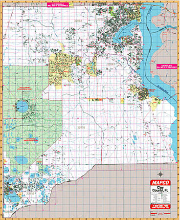 Clay County WALL Map, Florida, America.