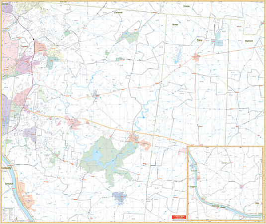 Clermont County and Vicinity WALL Map, Ohio, America.