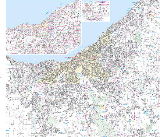 Cleveland WALL Map, Ohio, America.