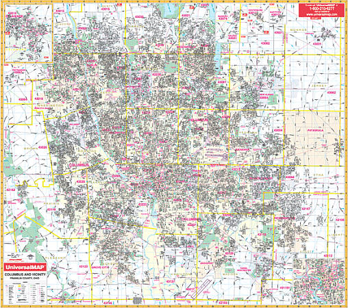 Columbus WALL Map, Ohio, America.