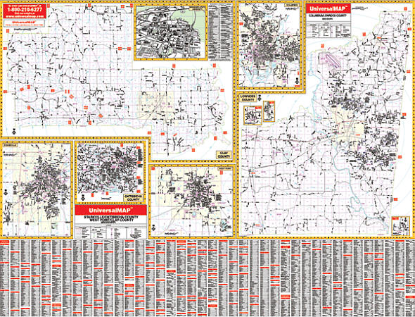 Columbus and Starkville WALL Map, America.