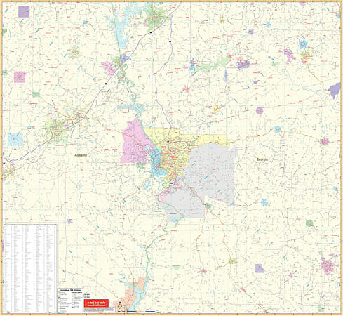 Columbus Vicinity WALL Map, Georgia, America.