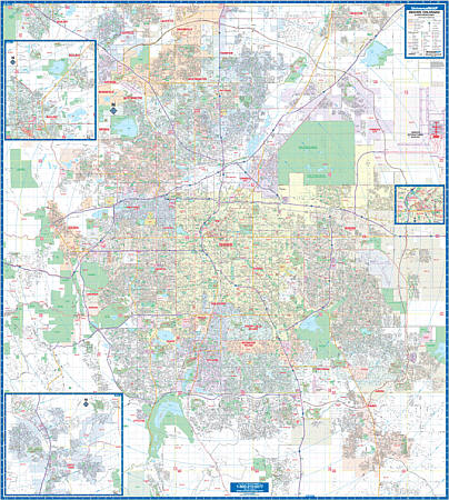 Denver WALL Map, Colorado, America.