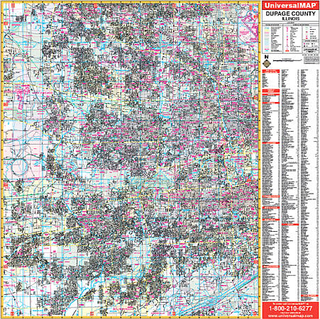 Dupage County WALL Map, Illinois, America.