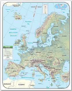 Europe and Shaded Relief WALL Map.