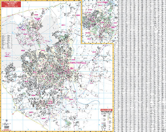 Fayetteville WALL Map, North Carolina, America.