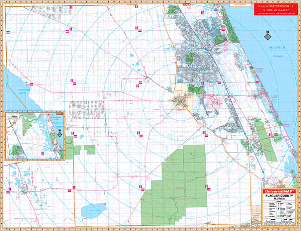 Flagler WALL Map, Florida, America.