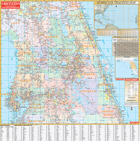 Florida Central WALL Map, America.