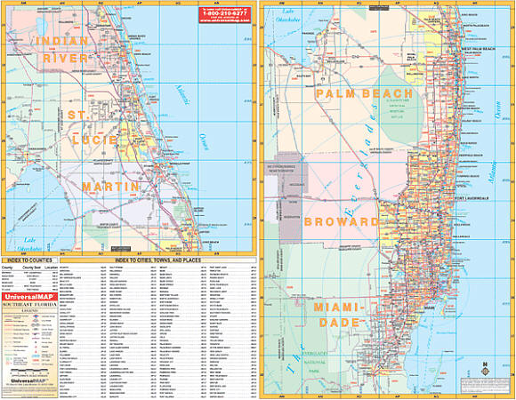 Florida Southeast WALL Map, America.