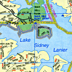 Gainesville and Hall County WALL Map, Georgia, America.