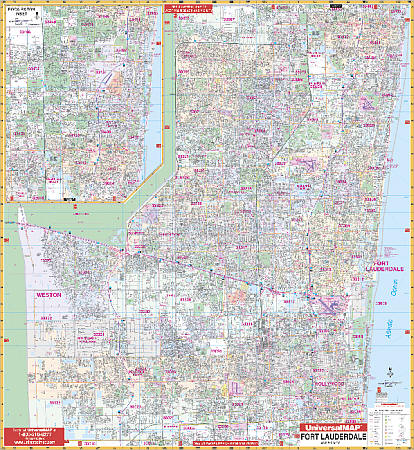 Fort Lauderdale WALL Map, Florida, America.