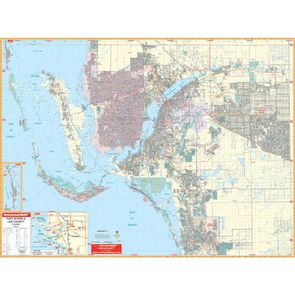 Fort Myers WALL Map, Florida, America.