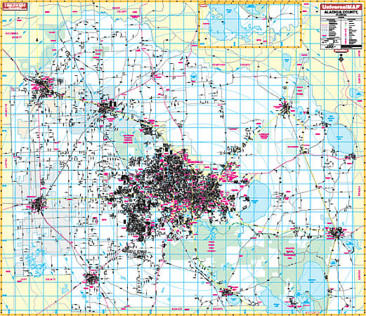 Gainesville WALL Map, Florida, America.