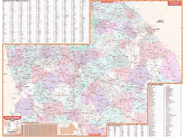 Georgia Central WALL Map, America.