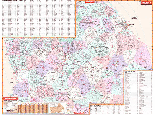 Georgia Central WALL Map, America.