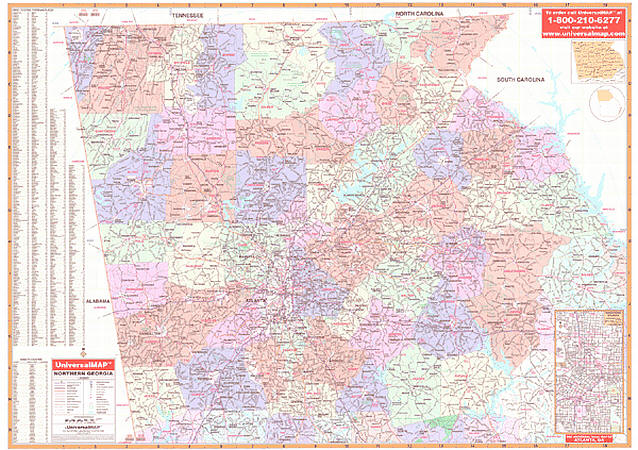 Georgia North Regional WALL Map, America.