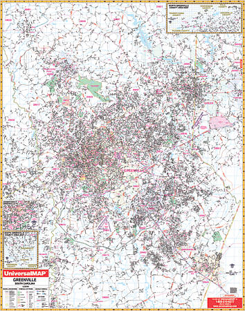 Greenville WALL Map, South Carolina, America.