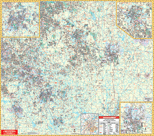 Henry, Rockdale and Newton County Stock WALL Map, Georgia, America.