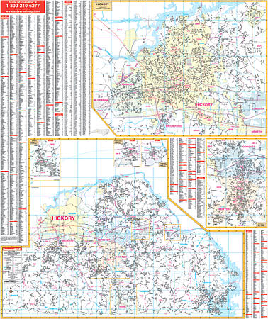 Hickory WALL Map, North Carolina, America.