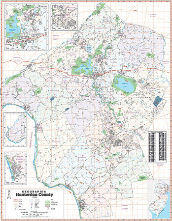 Hunterdon Hunterdon County WALL Map, New Jersey, America.