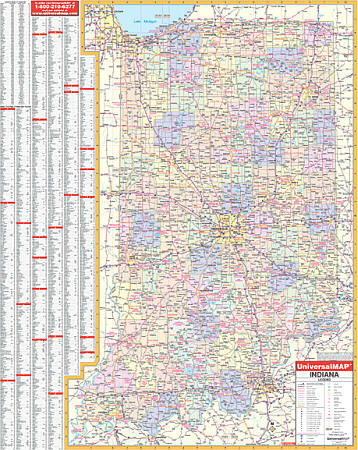 Indiana WALL Map, America.