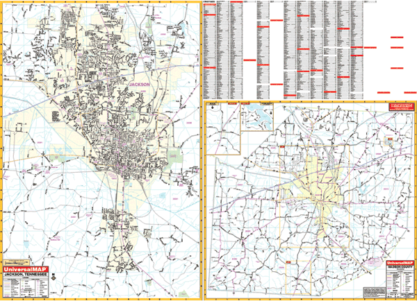 Jackson WALL Map, Tennessee, America.