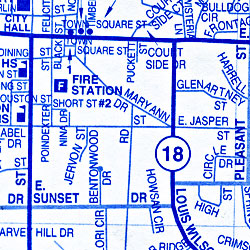 Jackson Street Atlas, Mississippi, America.