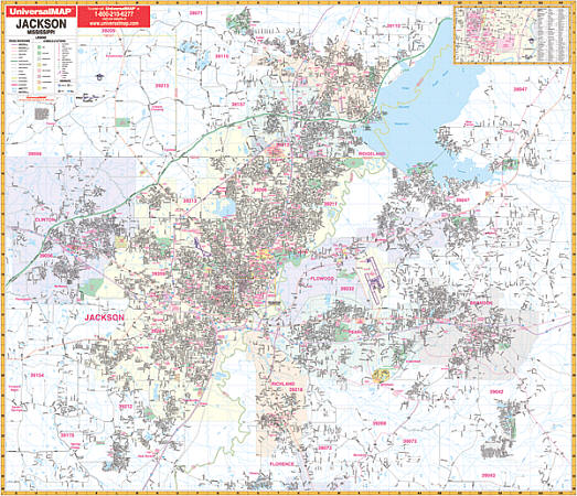 Jackson, Mississippi, America WALL Map.