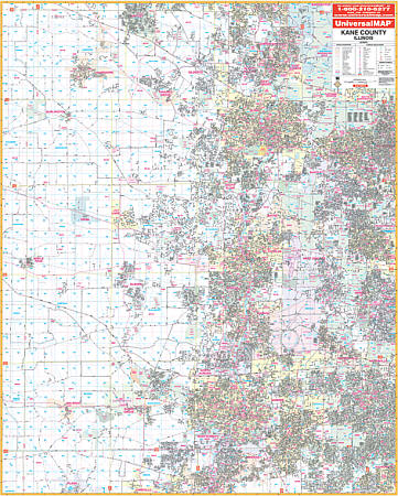 Kane County WALL Map, Illinois, America.