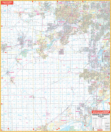 Kendall County WALL Map, Illinois, America.