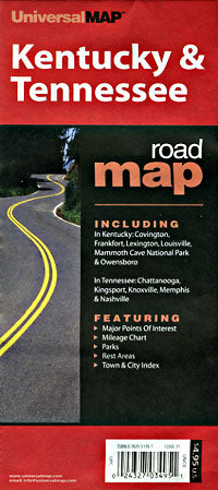 Kentucky and Tennessee Road and Tourist Map, America.