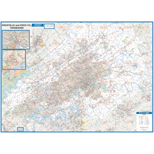 Knoxville WALL Map, Tennessee, America.